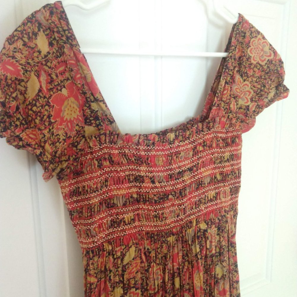 Free People Red Floral Print Pleated Maxi Dress